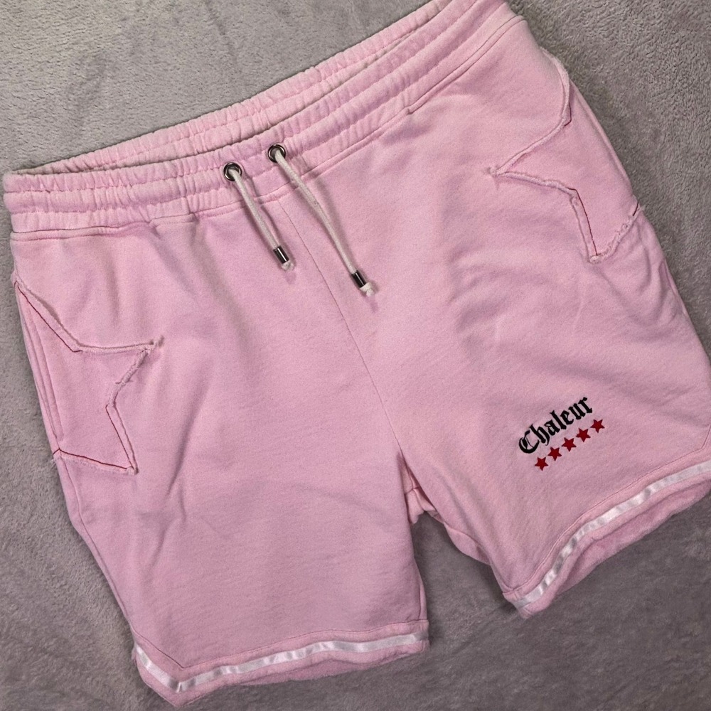 Chaleur Brand Mens Shorts‎ Size XL Pink Star Pocket Artsy Bold Luxury Streetwear